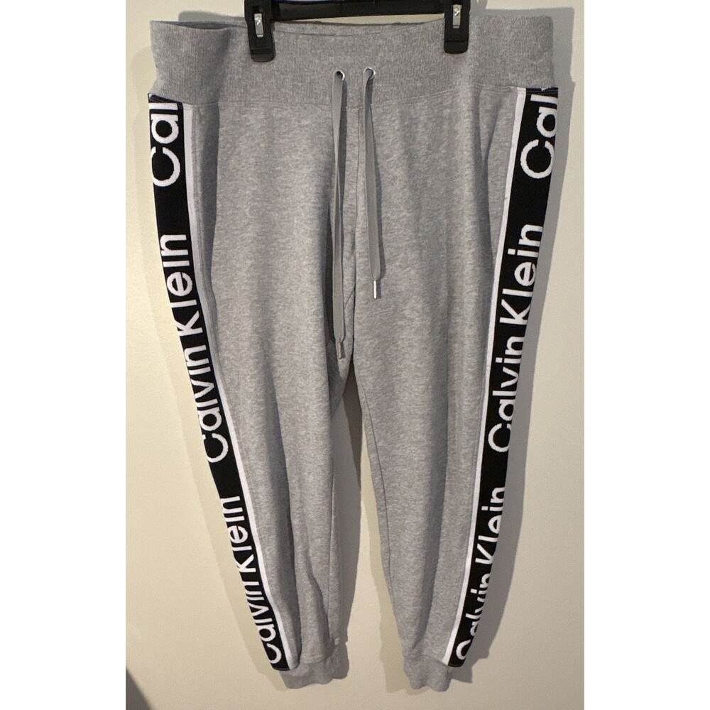 Calvin Klein Performance Men's 1X Gray Fleece Jogger Pants Logo Drawstring